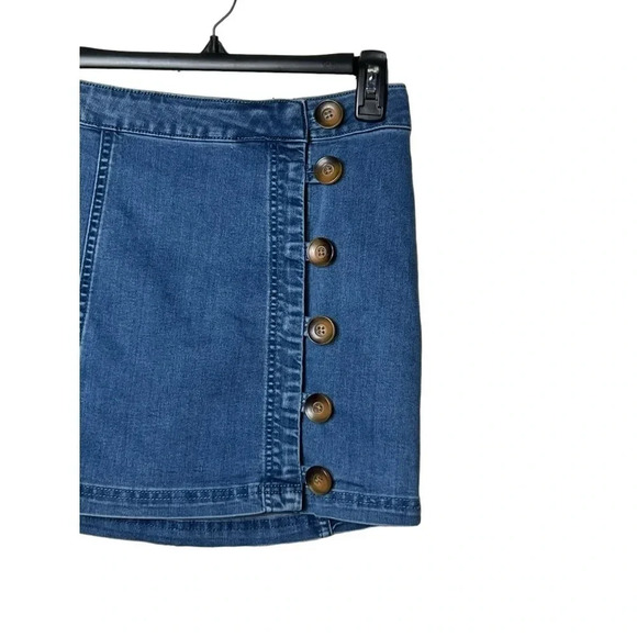 1714. FREE PEOPLE LITTLE DAISIES BUTTON‎ UP DENIM SKIRT SIZE 0 MEDIUM WASH DENIM - Picture 3 of 8